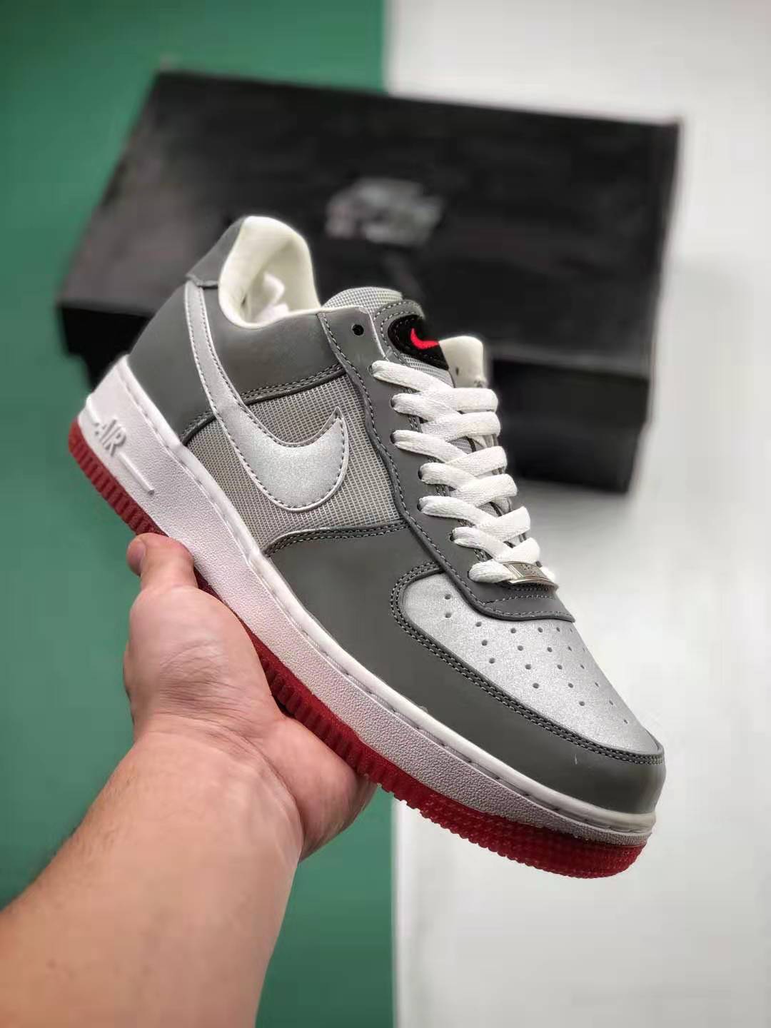 Nike Air Force 1 Premium Red Black Silver Varsity Metallic 316892-008 - Stylish and Trendy Footwear for Men's Fashion