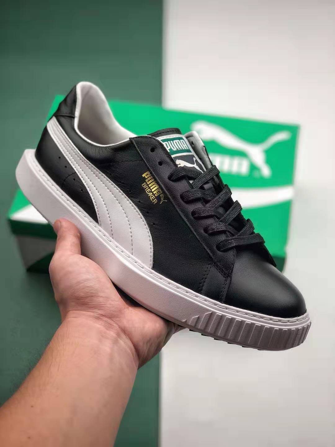PUMA Breaker LTHR 'Black White' 366078-01 | Genuine Leather Sneakers